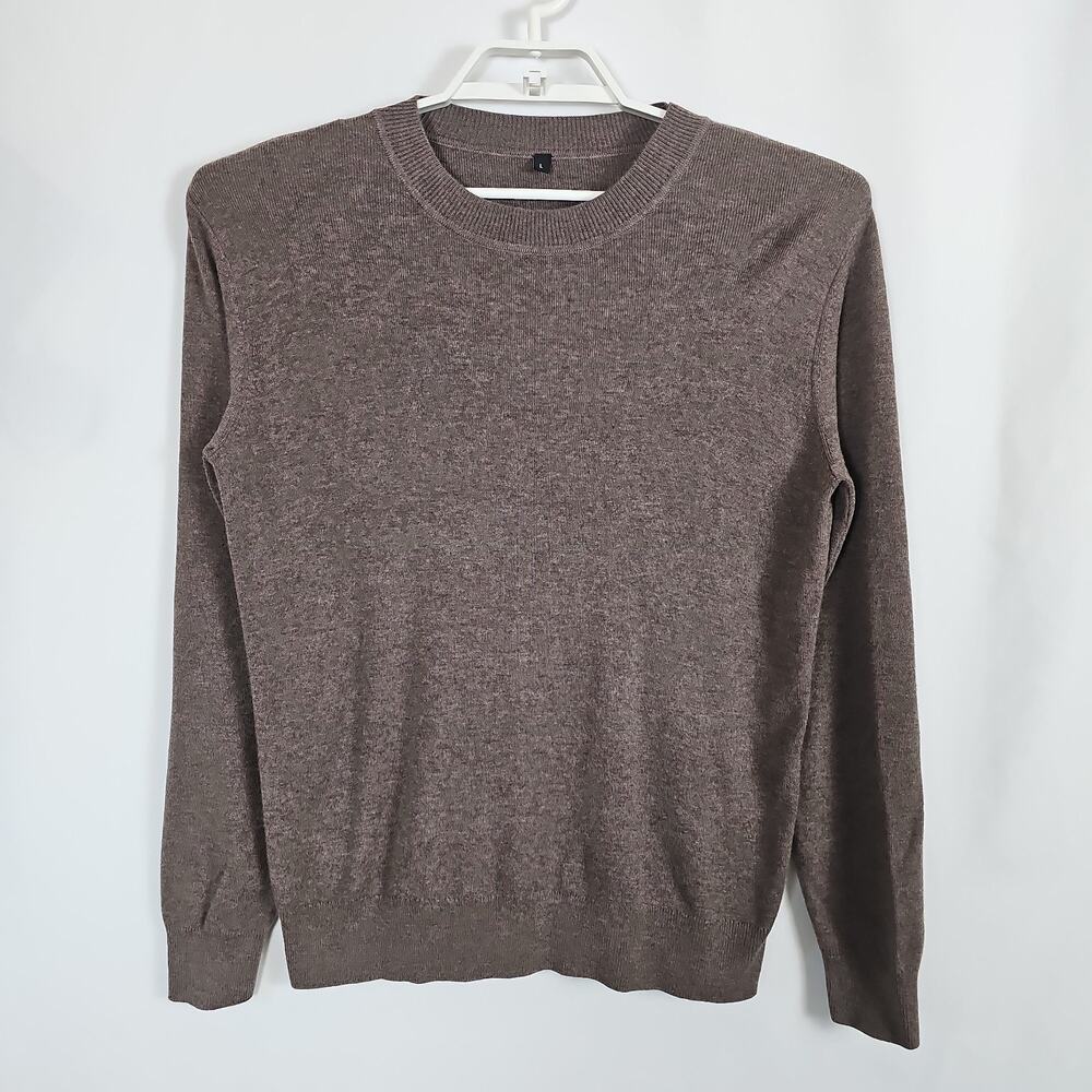 ARACH & CLOZ Men L Taupe Brown Crewneck Sweater Wool Blend Knit Pullover,SlimFit